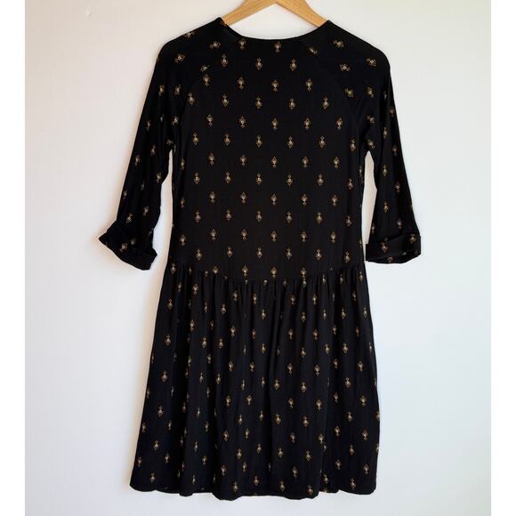 Garnet Hill Bohemian Tiered Pocket Detail Dress Size 4 Black Floral Emblem Print - Picture 2 of 16